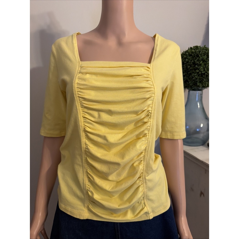 SOFT SURROUNDINGS Women's Sz S Yellow Square Neck Soft Coastal Shabby